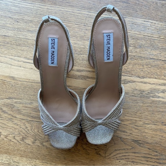 Steve Madden Laurel Gold Glitter Platform Ankle Strap High Heel Sandals size 10 - Picture 4 of 12